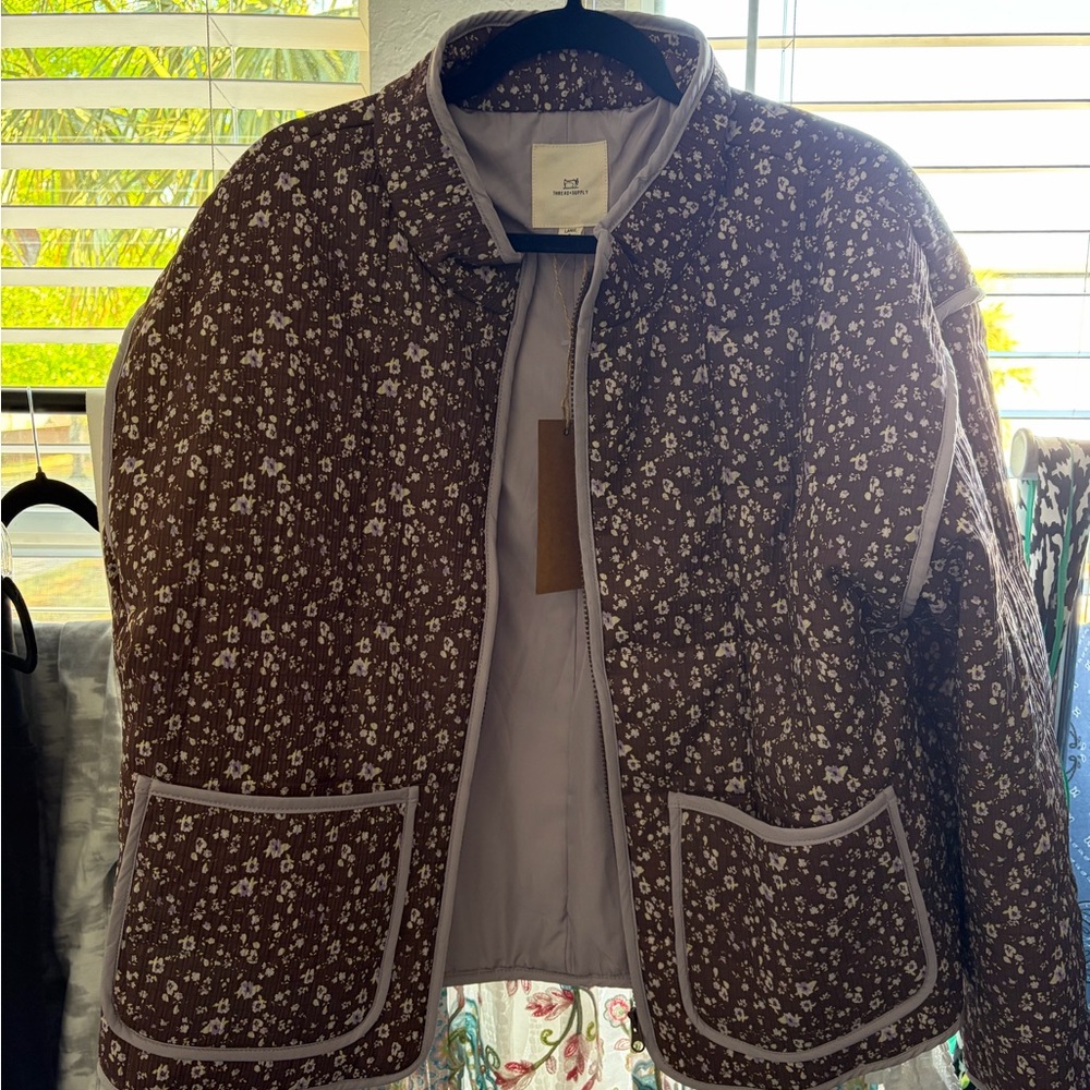 Thread & Supply Brown and Lavender Quilted Floral Utility Jacket - Picture 2 of 4